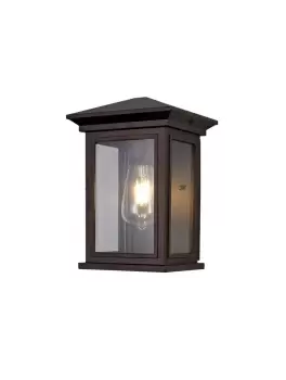 image of Flush Wall Lamp, 1 x E27, IP54, Antique Bronze, Clear Seeded Glass