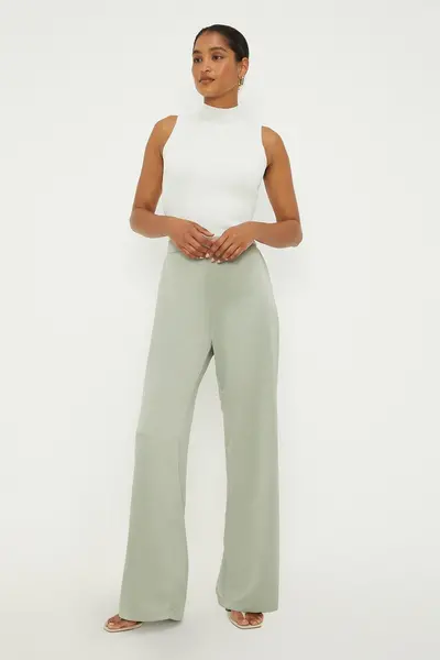 image of Dorothy Perkins Satin Wide Leg Trousers Olive