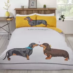 image of Hello Sausage Daschund Dog King Duvet Cover Set Reversible Bedding Bed Set - Rapport