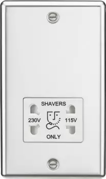 image of KnightsBridge 115-230V Dual Voltage Shaver Socket with White Insert - Rounded Edge Polished Chrome