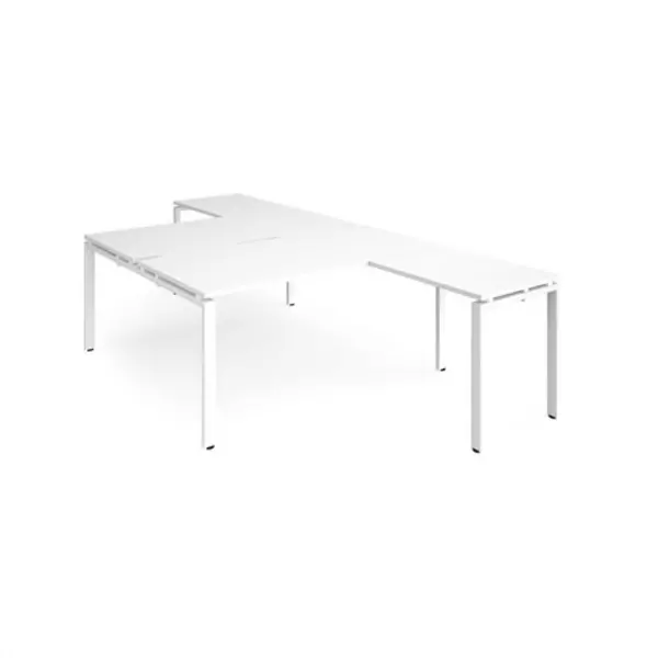 Image of Adapt Bench Desk 2 Person With Return Desks 1600mm White Tops With White Frames Adapt White ER16168-WH-WH
