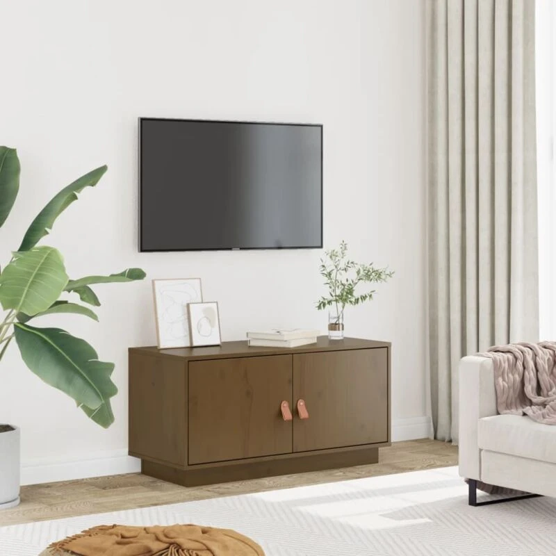 Image of vidaXL TV Cabinet Honey Brown 80x34x40cm Solid Wood Pine, Brown 818233