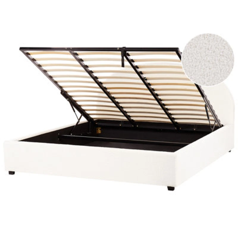 Image of Beliani Ottoman Bed Boucle Vaucluse 180 X 200 Cm (Eu Super King) Off-White