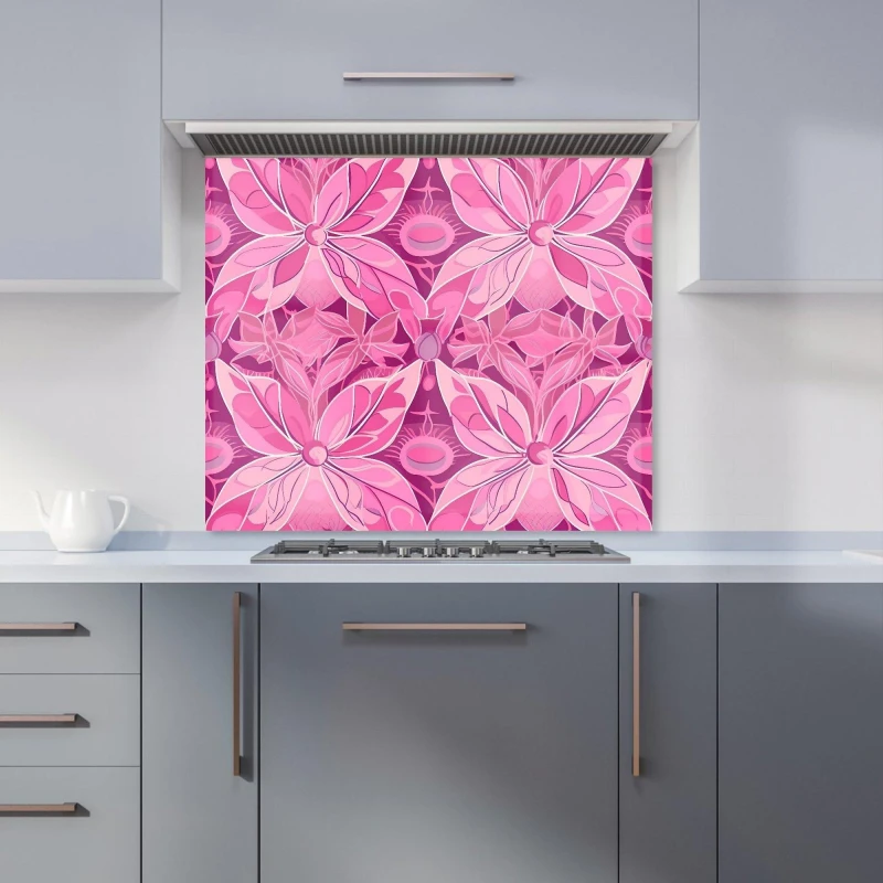 Image of Warren Reed - Designer Pink Abstract Floral Design Kitchen Splashback Size: 600mm x 750mm Pink Unisex 600mm x 750mm