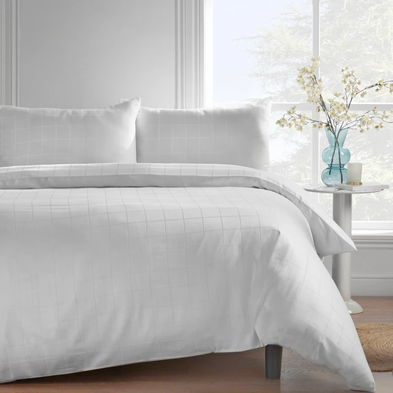 Image of Catherine Lansfield '300 Thread Count Cotton Rich Woven Check' Oxford Pillowcase Pair White