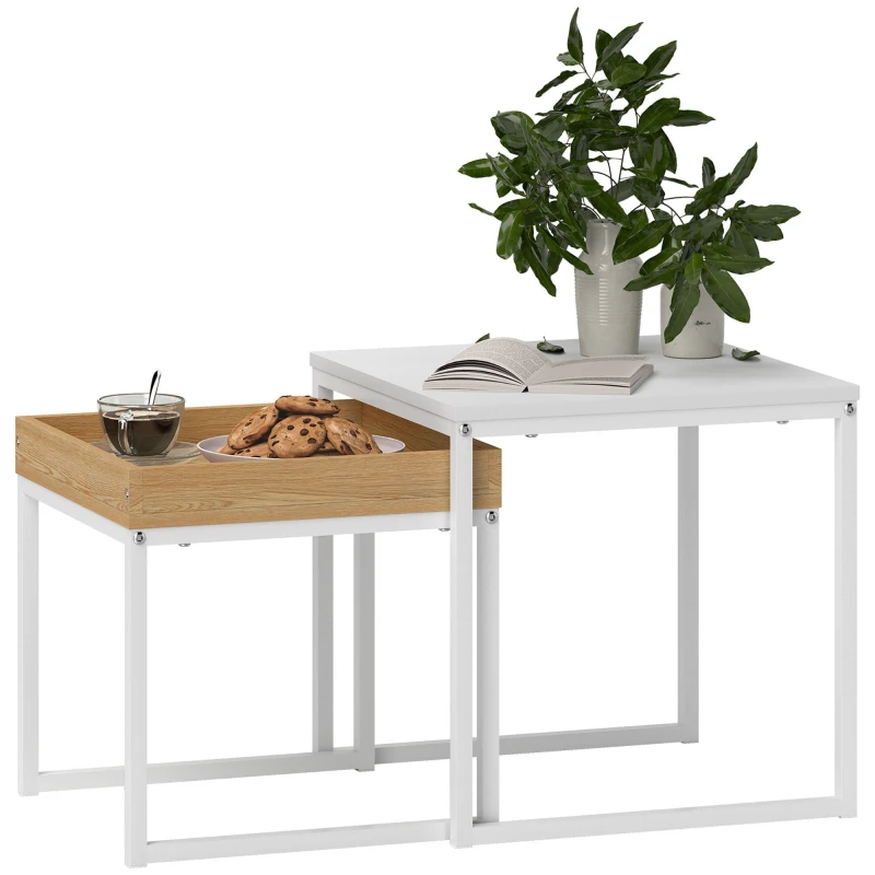 Image of HOMCOM Modern Coffee Table Set Square Nest of Tables for Small Space - White TJ Hughes 5063603221499