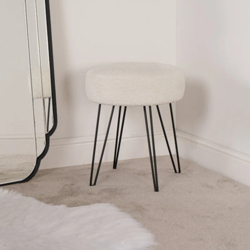 Image of OHS OHS Teddy Stool Boucle Hairpin Round Home Seat Cushioned Foot Rest in White White One Size Unisex 5027434160327