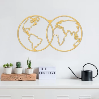 Image of World Map Metal Decor - Gold Gold Decorative Metal Wall Accessory