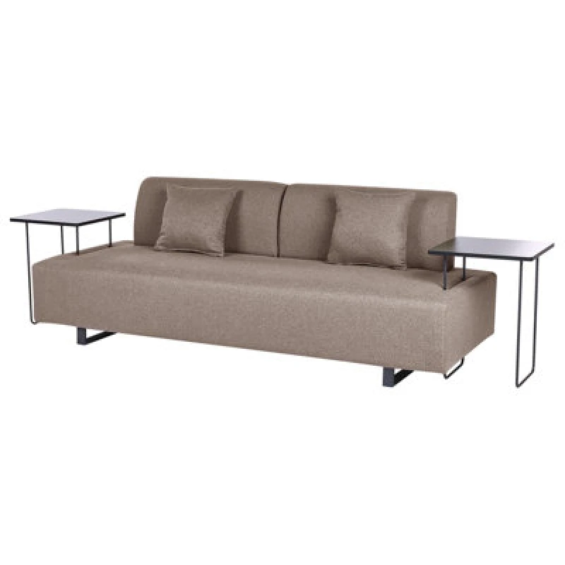 Image of Beliani Sofa 3 Seater Sokna Fabric Light Brown With Tables