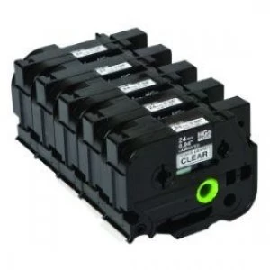 Image of Brother HGE-151V5 Black on Clear 8M x 24mm High Grade Tape 5pk