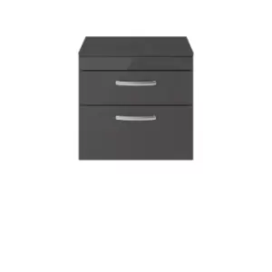 image of Nuie Athena 600 Wall Hung 2-drawer Vanity & Worktop - Gloss Grey