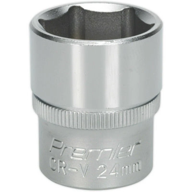 Image of Loops 24mm Steel Drive Socket - 1/2" Square Drive - Chrome Vanadium Wrench Socket Metallics