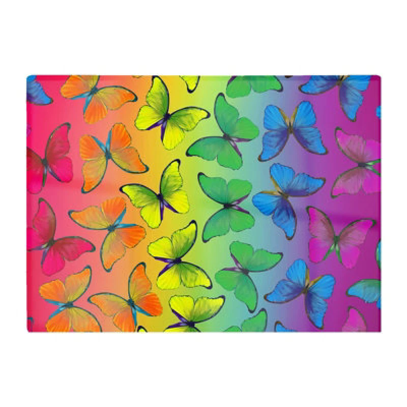 Image of Warren Reed Designer Multicoloured Butterfly Pattern Glass Chopping Board