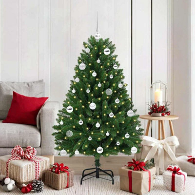Image of vidaXL Artificial Christmas Tree with Silver Balls Green 150cm PVC and Metal, Green 3395681