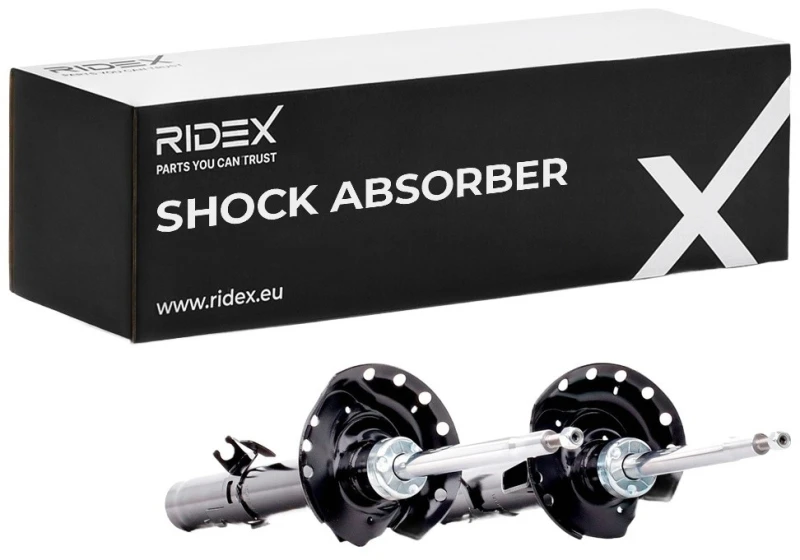 Image of RIDEX 854S18195 Shock absorber Front Axle Left, Gas Pressure, Twin-Tube, Suspension Strut, Bottom Clamp Shock Absorber (854)