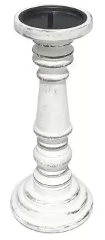 Image of Rustic Antique Carved Wooden Pillar Church Candle Holder White Light, Large 31cm High