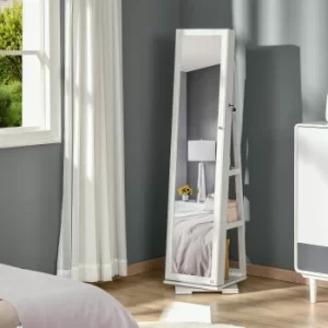 Image of HOMCOM 360° Swivel Jewellery Cabinet, Mirror Armoire, Full Length Mirror, Lockable Jewellery Organizer with Built-In Small Mirror, White