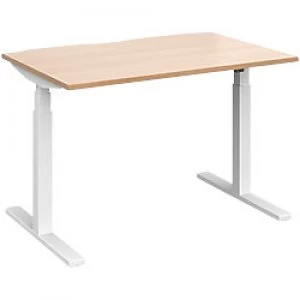 image of Elev8 Rectangular Sit Stand Single Desk with Beech Coloured Melamine Top and White Frame 2 Legs Touch 1200 x 800 x 675 - 1300 mm