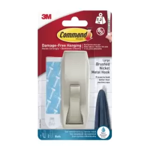 Image of 3M Command Modern Nickel Effect Large Single Bath Hook (Holds)2.2Kg