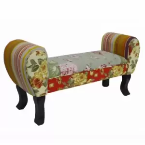 Image of Techstyle Roses Shabby Chic Chaise Pouffe Stool / Wood Legs Multi-coloured