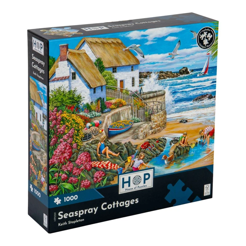Image of The House Of Puzzles Seaspray Cottages, 1000 Piece Jigsaw Puzzle Multi unisex