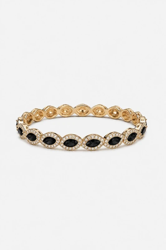 Image of Jon Richard Womens Gold Plated & Jet Navette Stretch Bracelet Gold Female One Size