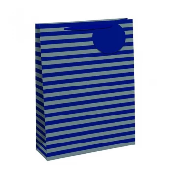 Image of Striped Gift Bag Large Blue Silver Pack of 6 26655-2
