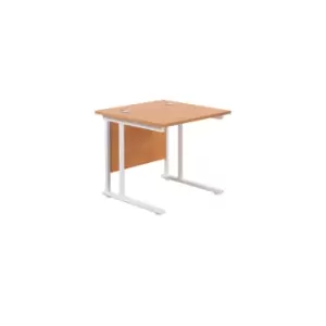 Image of Twin Upright Beech Rectangular Desk - 800mm x 800mm - White Frame