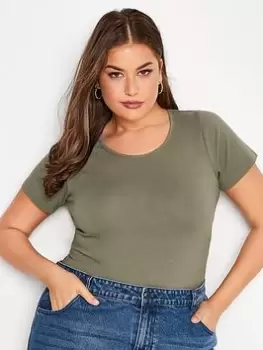 Image of Yours Short Sleeve Bodysuit. Khaki, Green, Size 26-28, Women