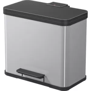 Image of Hailo Eco waste collector with pedal, trio Plus L, capacity 3 x 9 l, silver