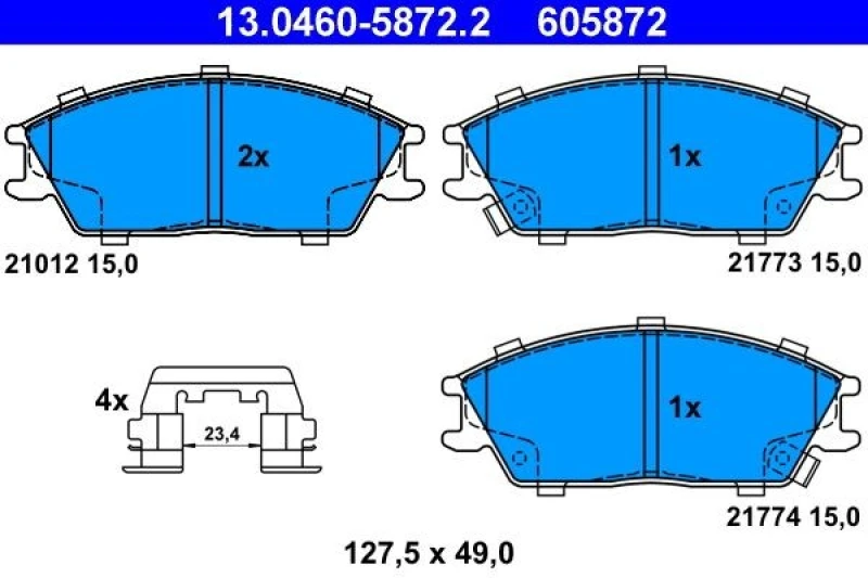Image of ATE 13.0460-5872.2 Brake pad set with acoustic wear warning, with accessories Brake Pad Set,disc brake (402)