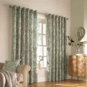 Image of Furn. Irwin Woodland Ringtop Eyelet Curtains (Pair) Polycotton Sage (168X137Cm)