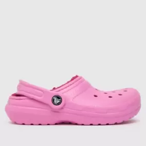 image of Crocs Pink Classic Lined Clog Girls Youth Sandals