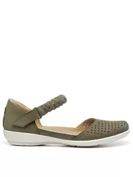 Image of Hotter Blake Nubuck Strap Front Shoes - Khaki, Green, Size 6, Women