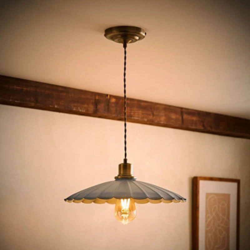 Image of Valuelights Holborn Blue Scallop Pendant Ceiling Light And Bulb