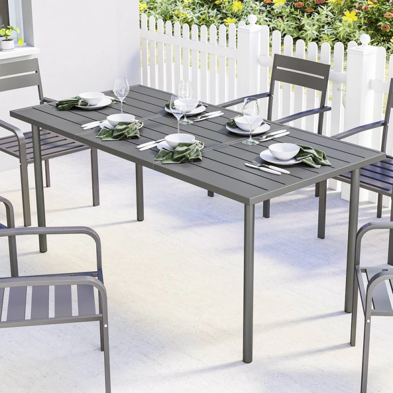 Image of OUTSUNNY Garden Dining Table for 6 Person, 165 x 80cm in Dark Grey Dark Grey Unisex 165 x 80 cm