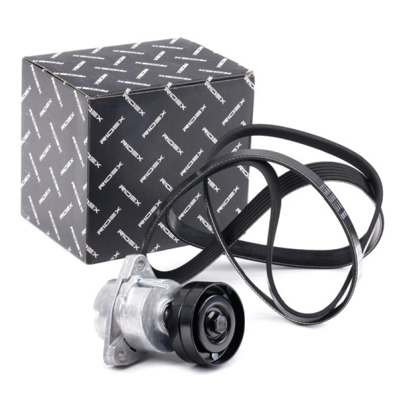 Image of RIDEX 542R0933 V-ribbed belt set with tensioner arm, tensioner pulley V-Ribbed Belt Set (542)