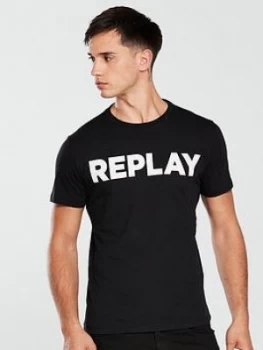 image of Replay Logo T Shirt, Black, Size L, Men