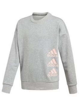 adidas Junior Girls Crew Neck Sweat Top, Grey Heather, Size 11-12 Years, Women