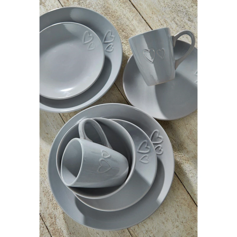 Image of Homelife 16 Piece Heart Embossed Dinner Set - Grey Grey One Size