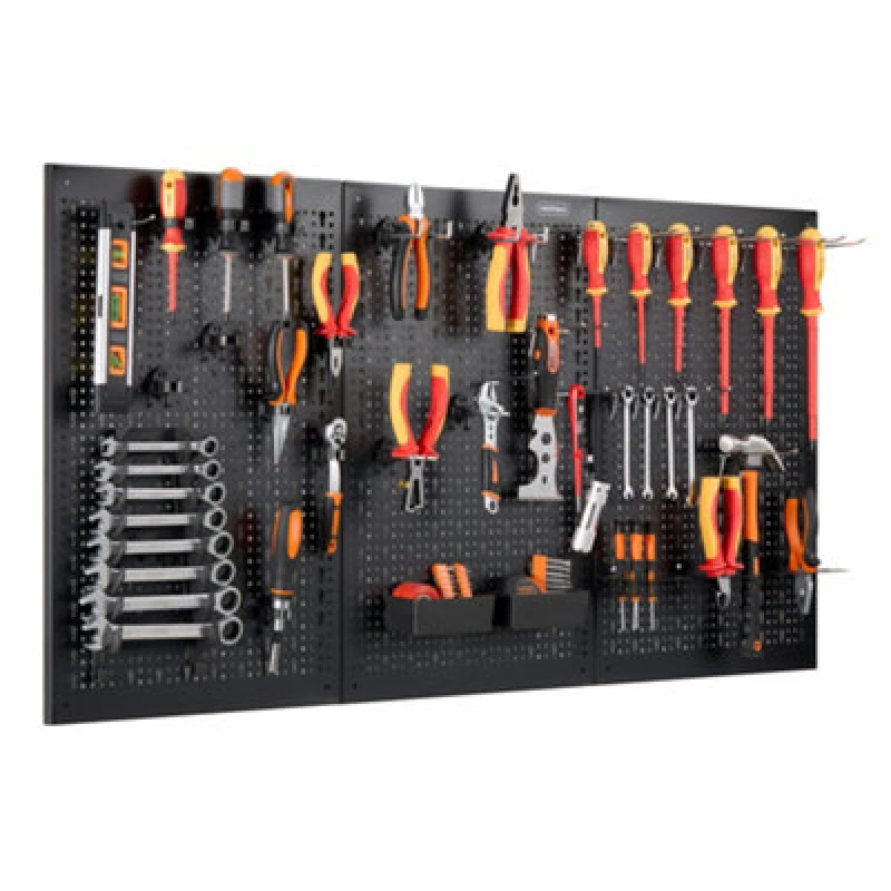 Image of VonHaus Wall Mounted 44 Piece Metal Pegboard Set Black