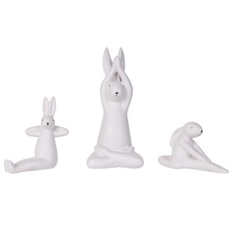 Image of Beliani Set Of 3 Figurines Hare Brest Ceramic White