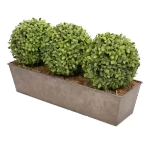 image of GreenBrokers Artificial Boxwood Triple Bay Ball in Rustic Window Box 54cm