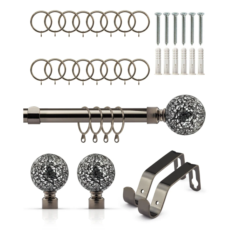 Image of Emma Barclay Cut Glass - Extendable Curtain Pole with rings Curtain Poles 120-210cm Black 41673603000
