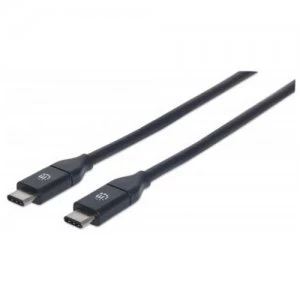 Image of Manhattan USB-C to USB-C Cable 1m Male to Male 10 Gbps (USB 3.2 Gen2 aka USB 3.1) 3A (fast charging) SuperSpeed+ USB Black Lifetime Warranty Polybag