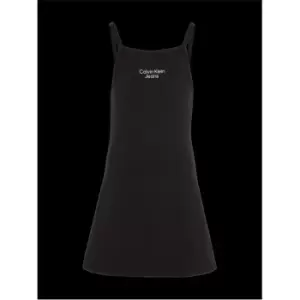 Image of Calvin Klein Jeans Stack Logo Punto Strap Dress - Black