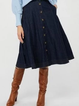 image of Monsoon Thea Organic Cotton Denim Skirt - Blue