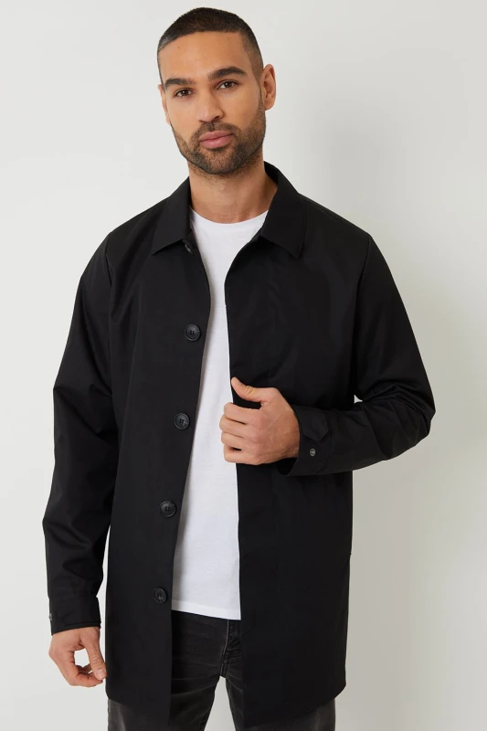 Image of Threadbare Threadbare Men 'Gretna' Showerproof Longline Tailored Mac in Black Size: Small Black S Male 7625915145733