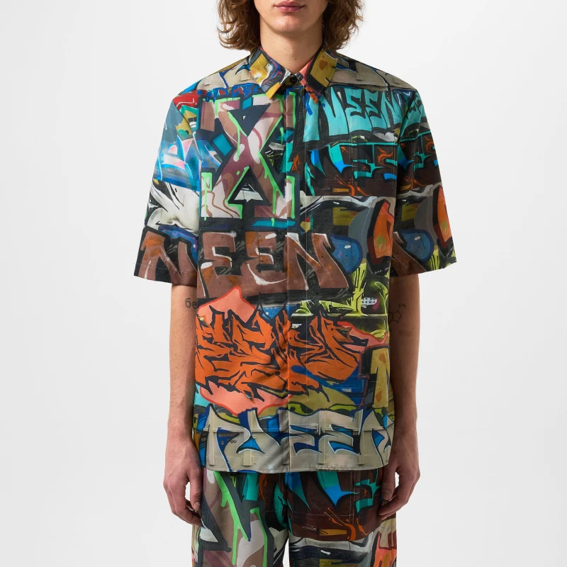 Image of Off White Mens Neen Graffiti Long Sleeve Shirt Multicolor male XS (44)
