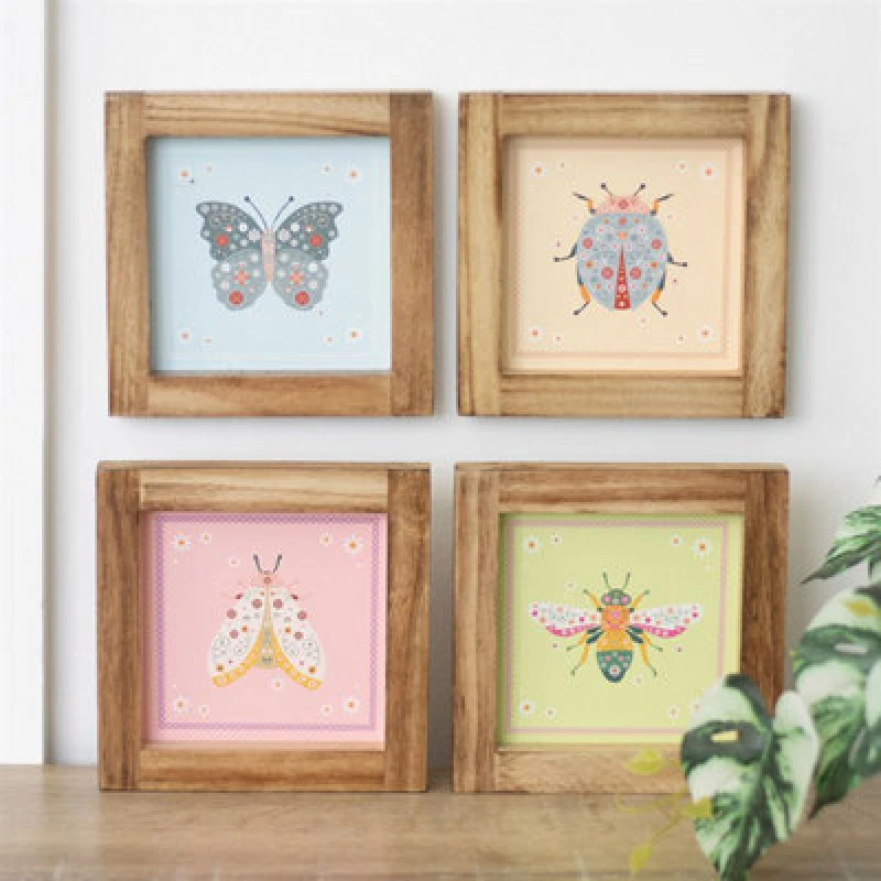 Image of Set Of 4 Floral Bug Framed Wall Art Prints